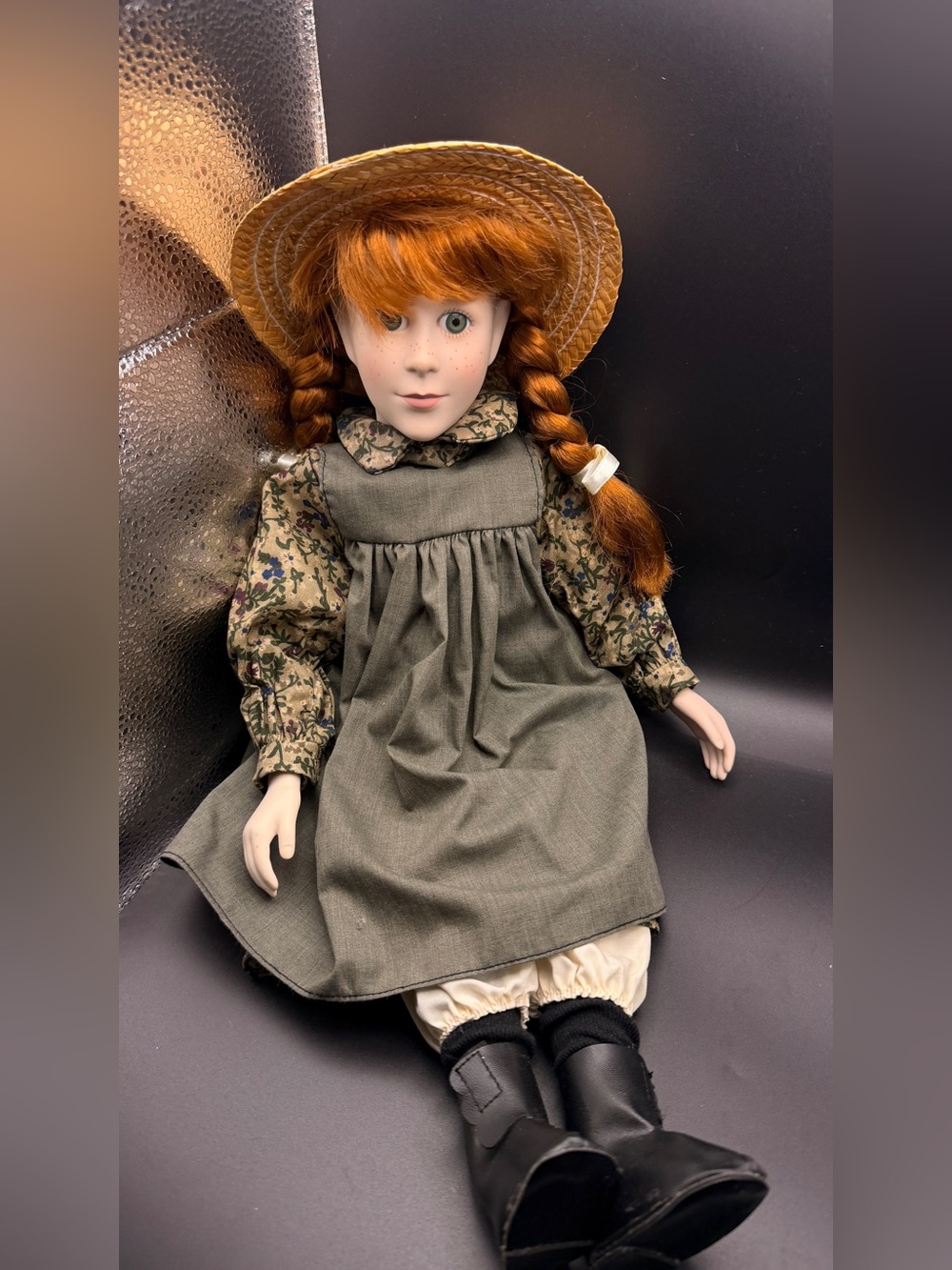Vintage Anne of Green Gables Anne 18’ Porcelain Doll Red Braided Hair Hat Boots